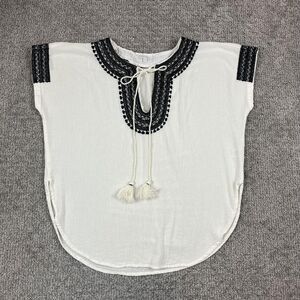 Star Mela Top Womens Medium White Embroidered Tassel Boho Beach Coastal